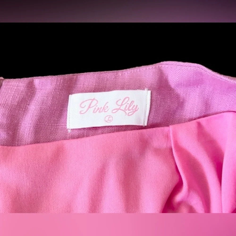 Pink Lily You’re In Luck linen/cottn feel lined skort w sd tie SZ L  Barbiecore